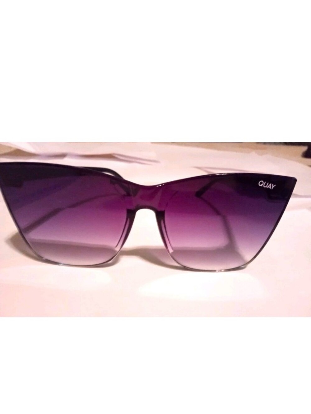 Quay Women’s Oversized Cat Eye Sunglasses Black Purple Lenses Come Thru 1212